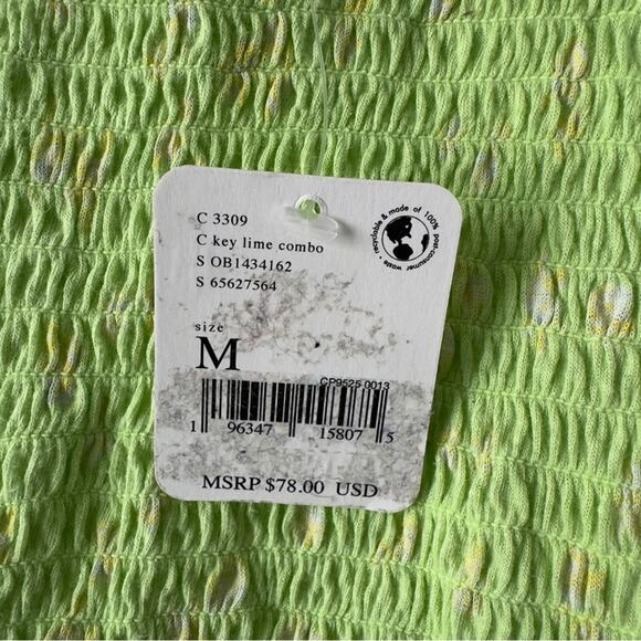 Free People Marigold Top in Key Lime Combo Smocked half Sleeve Cropped top green - Picture 8 of 13